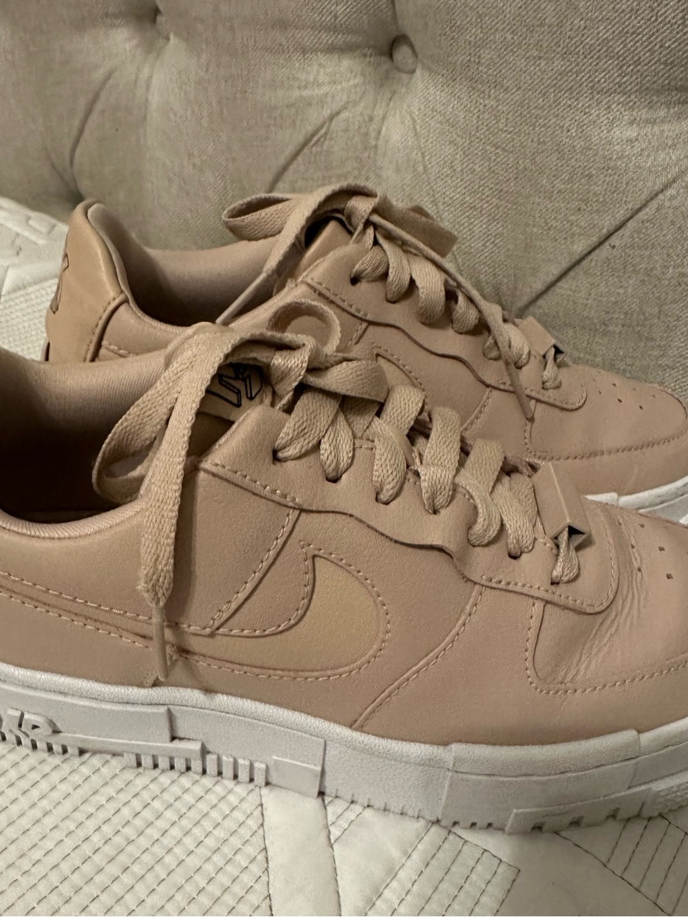 Nike Air Force One Blush Beige Platform Sneakers - Picture 8 of 9